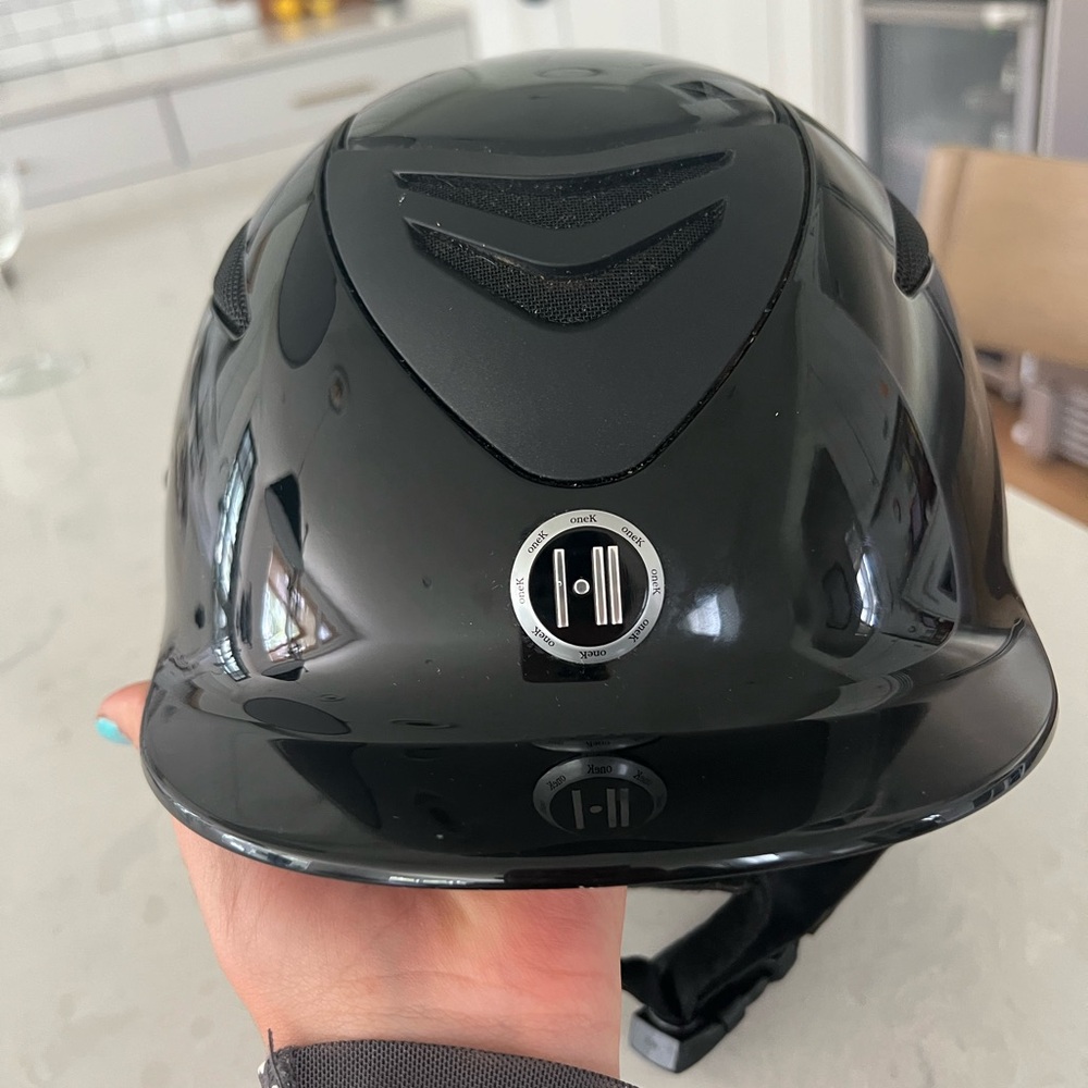 OneK glossy black Defender riding helmet